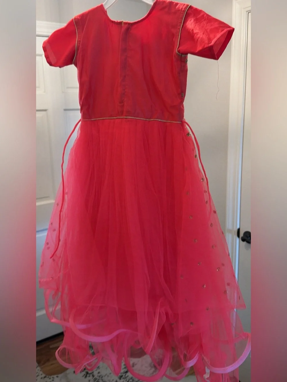 Girls Red Embellished Tulle Costume Dress